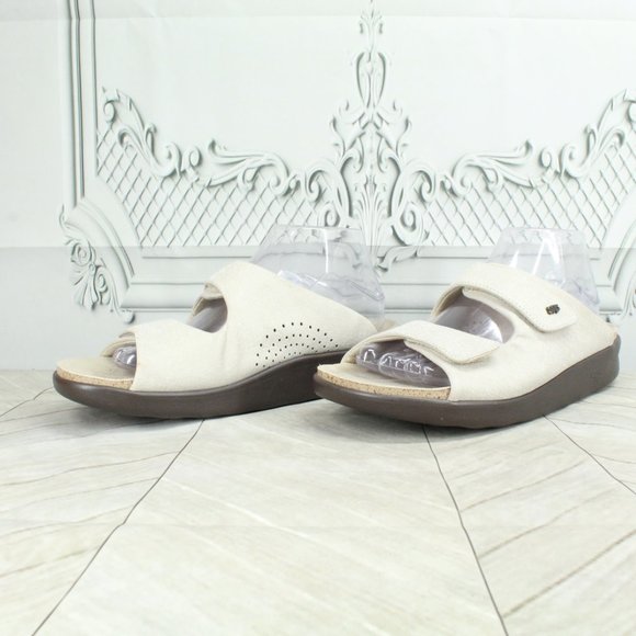 SAS Cozy Cream Leather Hook Loop Double Strap Slip On Slides Sandals Size 10 N - Picture 2 of 9